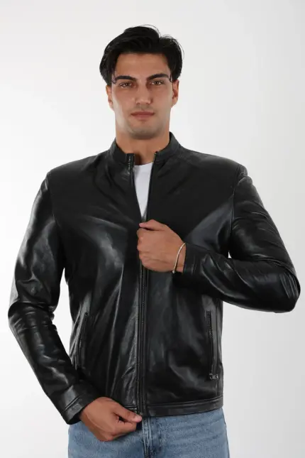 Carolina Erkek Siyah Kısa Hakiki Deri Ceket