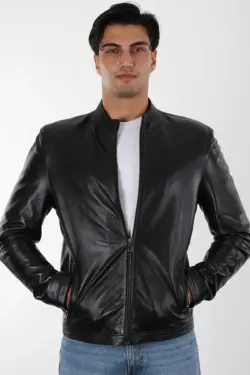 Carolina Erkek Siyah Kısa Hakiki Deri Ceket