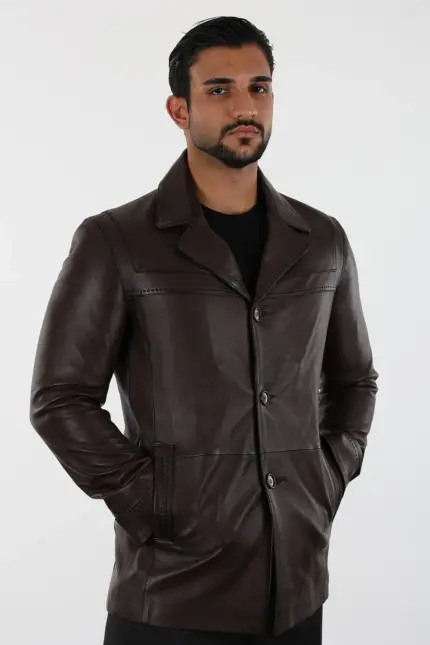 Danny Erkek Kahverengi Kısa Hakiki Deri Ceket