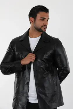 Danny Erkek Siyah Kısa Hakiki Deri Ceket