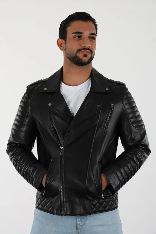 Davidson Erkek Siyah Kısa Hakiki Deri Ceket