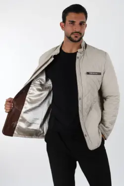 Denha Ekek Bej Kısa Hakiki Deri Ceket