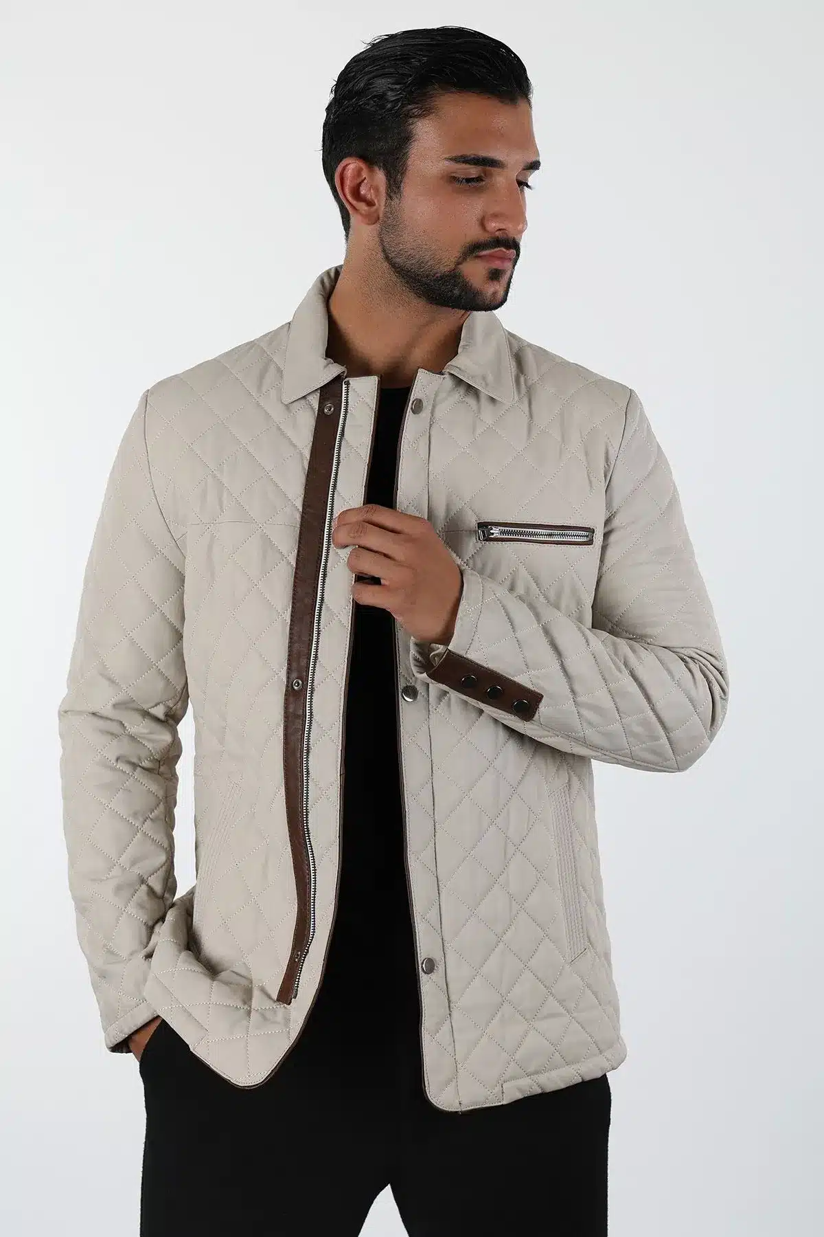 Denha Ekek Bej Kısa Hakiki Deri Ceket