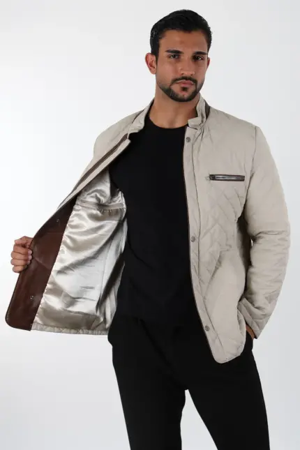 Denha Ekek Bej Kısa Hakiki Deri Ceket