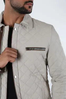 Denha Ekek Bej Kısa Hakiki Deri Ceket