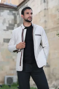 Denha Ekek Bej Kısa Hakiki Deri Ceket