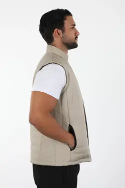 DERİHOUSE Bej Erkek Hakiki Deri Yelek 3506
