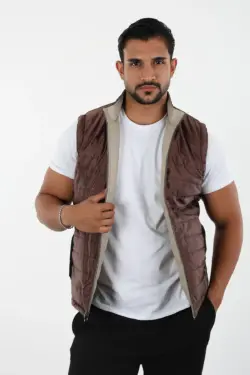 DERİHOUSE Bej Erkek Hakiki Deri Yelek 3506