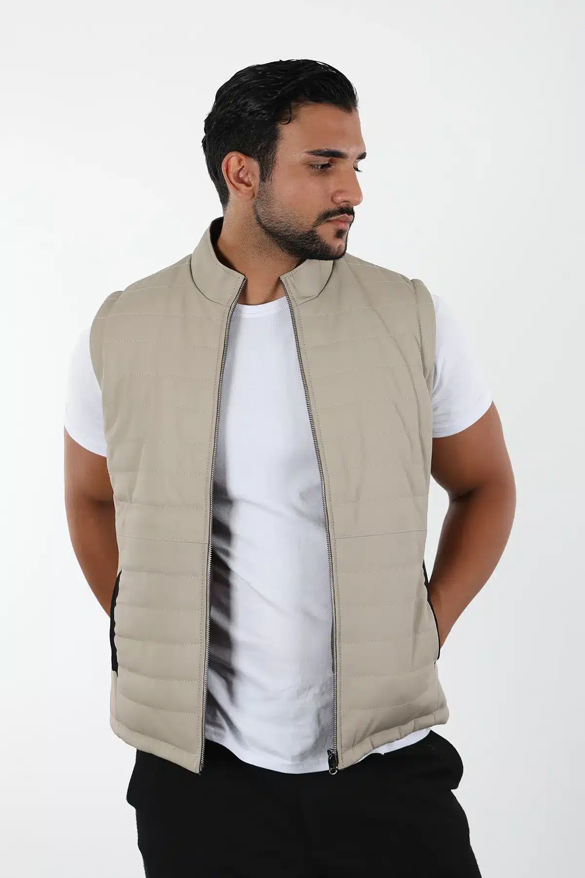 DERİHOUSE Bej Erkek Hakiki Deri Yelek 3506