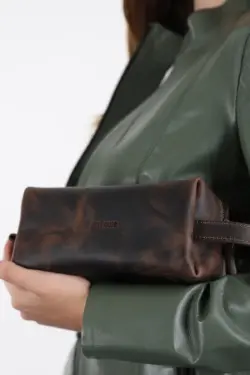 DERİHOUSE Caisson Unisex Kahverengi Hakiki Deri Çanta