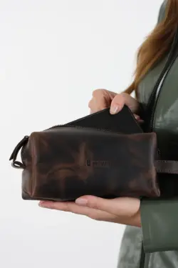 DERİHOUSE Caisson Unisex Kahverengi Hakiki Deri Çanta - Görsel 2