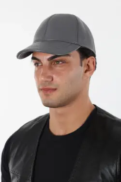 DERİHOUSE Unisex Gri Hakiki Deri Şapka