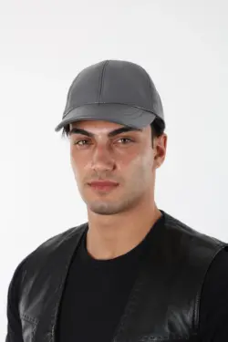 DERİHOUSE Unisex Gri Hakiki Deri Şapka