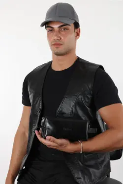 DERİHOUSE Unisex Gri Hakiki Deri Şapka