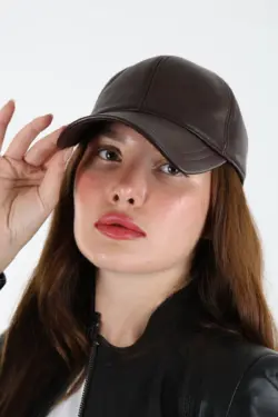 DERİHOUSE Unisex Kahverengi Hakiki Deri Şapka