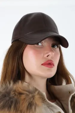 DERİHOUSE Unisex Kahverengi Hakiki Deri Şapka