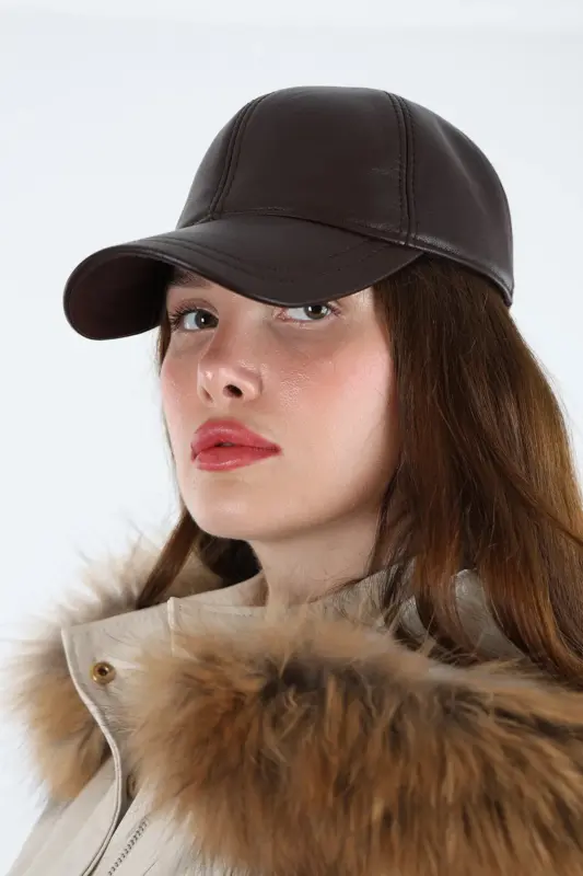 DERİHOUSE Unisex Kahverengi Hakiki Deri Şapka