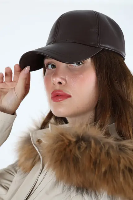 DERİHOUSE Unisex Kahverengi Hakiki Deri Şapka