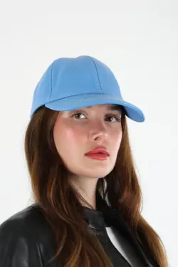 DERİHOUSE Unisex Mavi Hakiki Deri Şapka