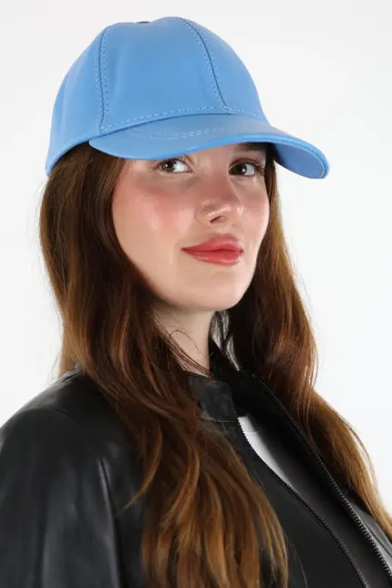 DERİHOUSE Unisex Mavi Hakiki Deri Şapka