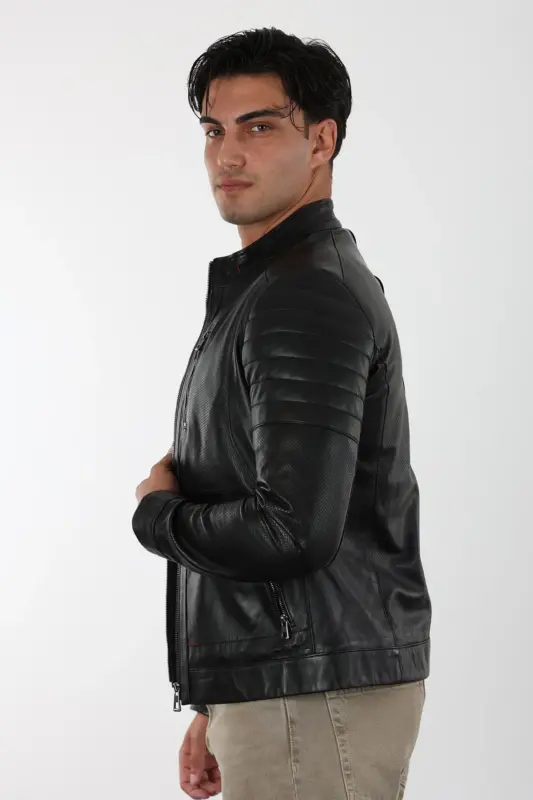 Diego Erkek Siyah Kısa Hakiki Deri Ceket
