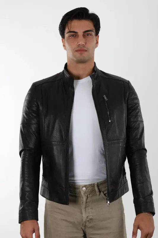 Diego Erkek Siyah Kısa Hakiki Deri Ceket