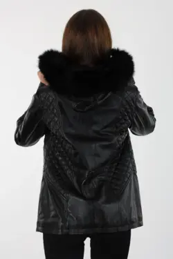 Druzy Kısa Siyah Kadın Hakiki Deri Mont