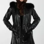 Druzy Uzun Siyah Kadın Hakiki Deri Mont