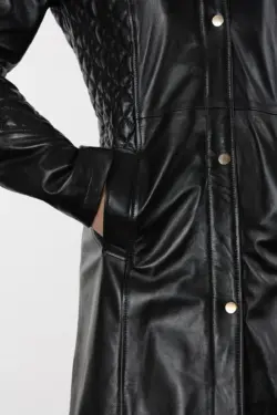 Druzy Uzun Siyah Kadın Hakiki Deri Mont