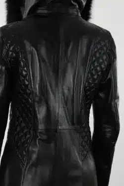 Druzy Uzun Siyah Kadın Hakiki Deri Mont