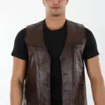 016 Erkek Kahverengi Hakiki Deri Yelek