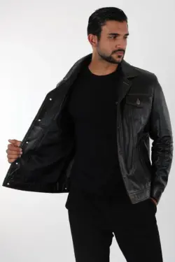 Gobi Erkek Koyu Kahverengi Kısa Hakiki Deri Ceket