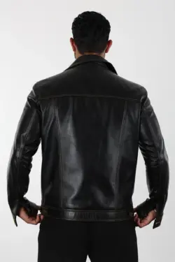 Gobi Erkek Koyu Kahverengi Kısa Hakiki Deri Ceket