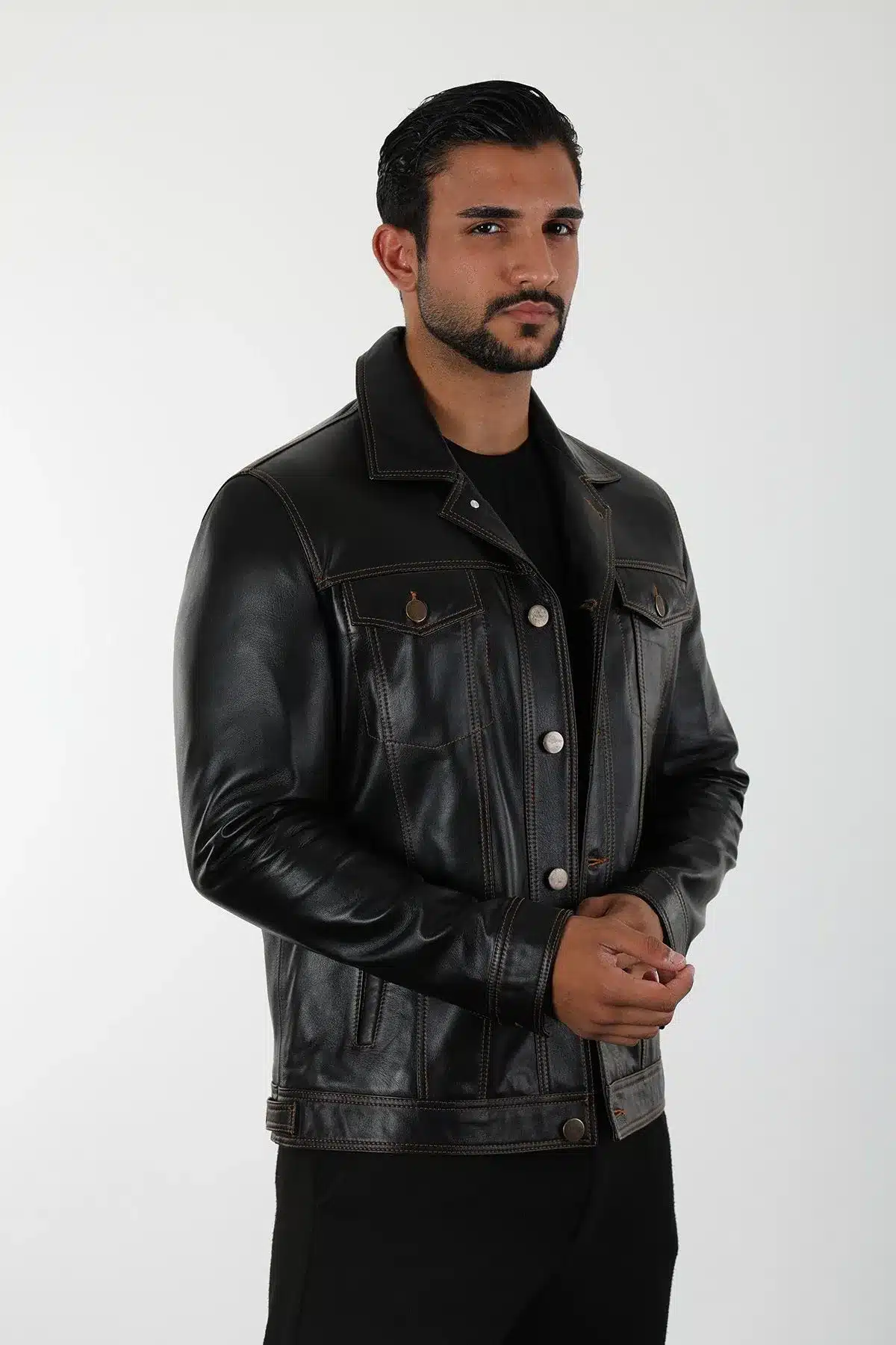 Gobi Erkek Koyu Kahverengi Kısa Hakiki Deri Ceket