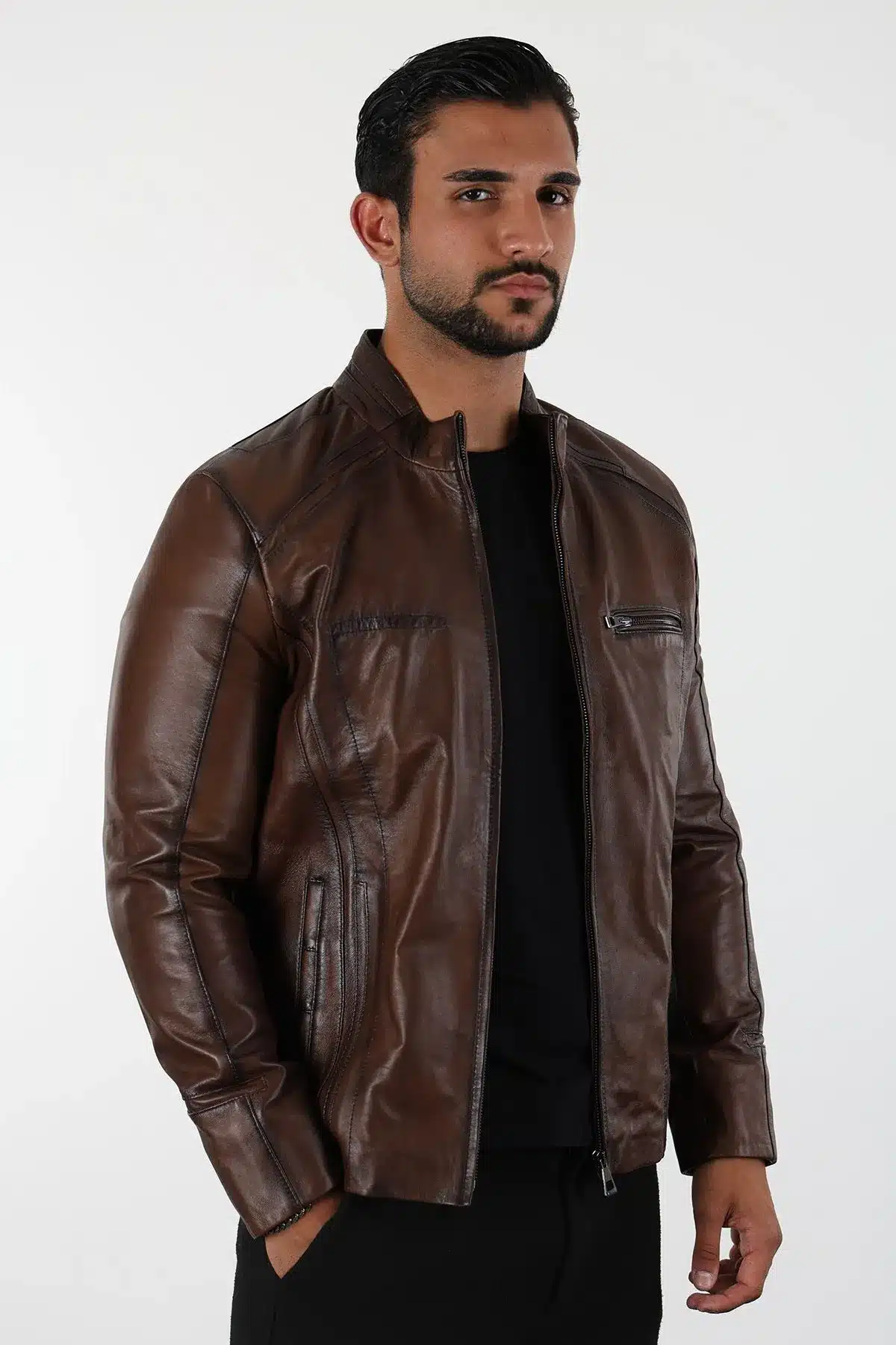Küba Erkek Kahverengi Kısa Hakiki Deri Ceket