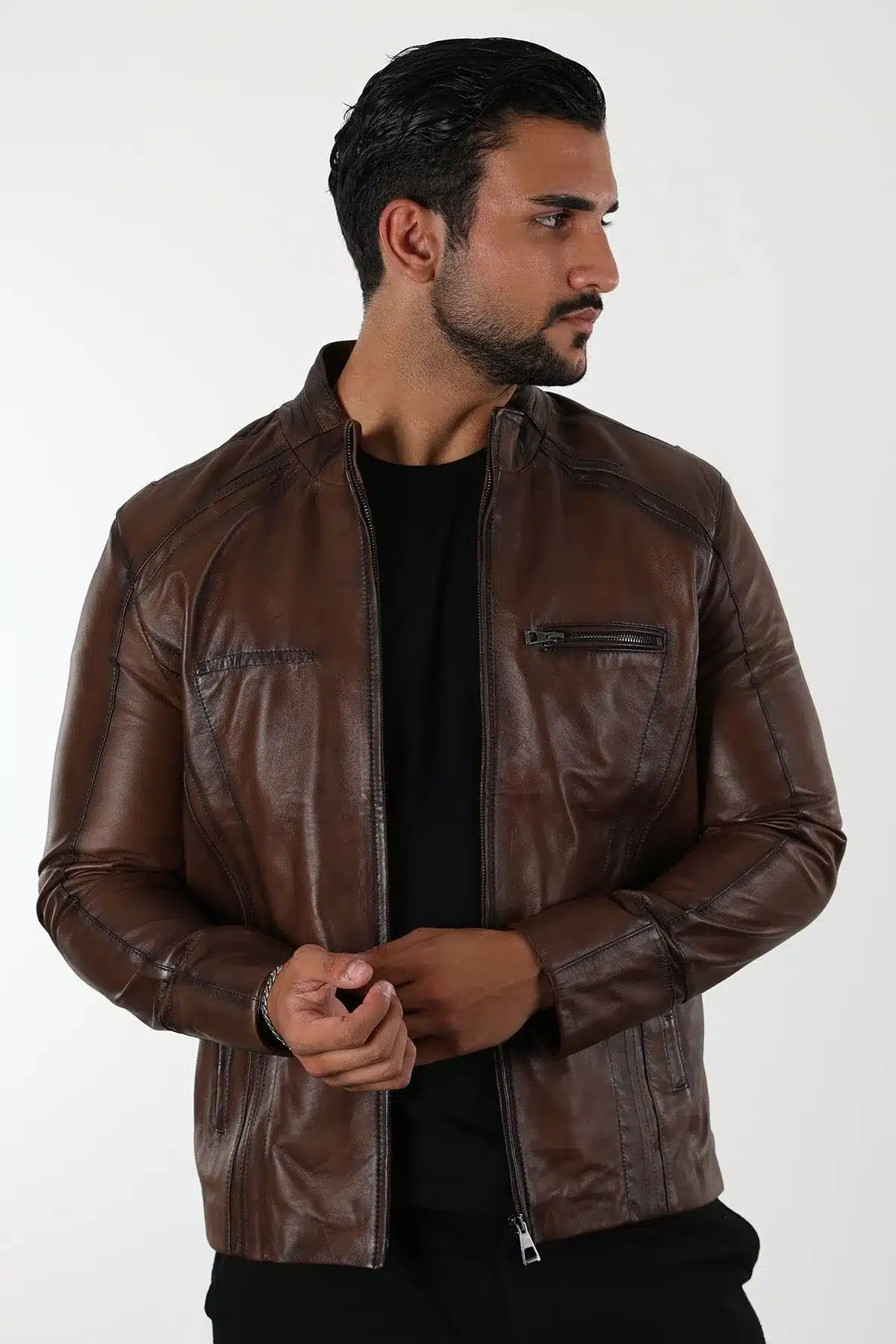 Küba Erkek Kahverengi Kısa Hakiki Deri Ceket