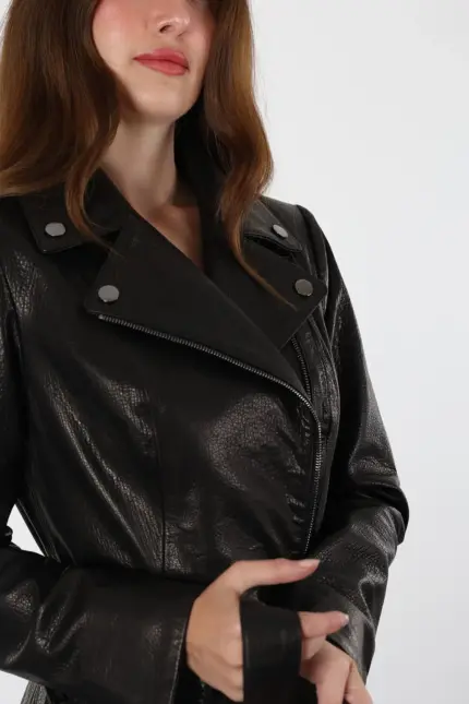 Lambert Siyah Uzun Kadın Hakiki Deri Ceket