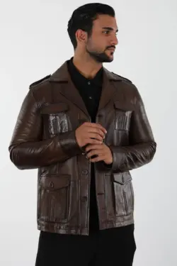 Lucca Erkek Kahverengi Kısa Hakiki Deri Ceket