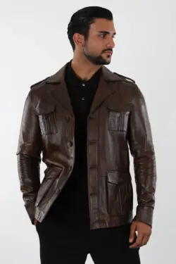 Lucca Erkek Kahverengi Kısa Hakiki Deri Ceket