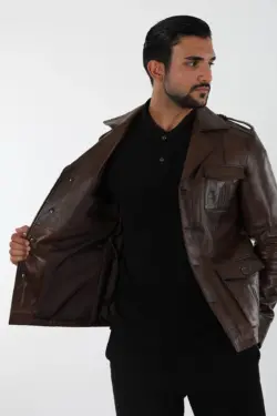 Lucca Erkek Kahverengi Kısa Hakiki Deri Ceket