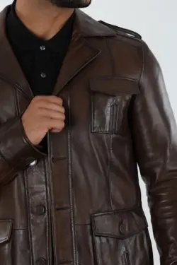 Lucca Erkek Kahverengi Kısa Hakiki Deri Ceket