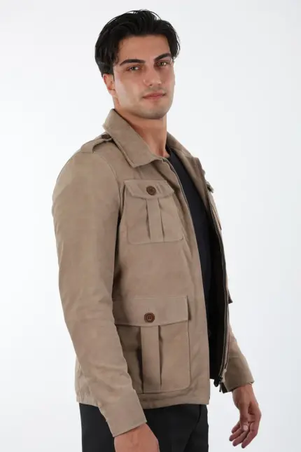 Petra Erkek Bej Kısa Hakiki Deri Ceket