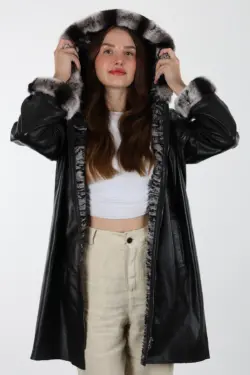 Rex Siyah Kadın Hakiki Deri Mont