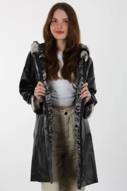 Rex Siyah Kadın Hakiki Deri Mont