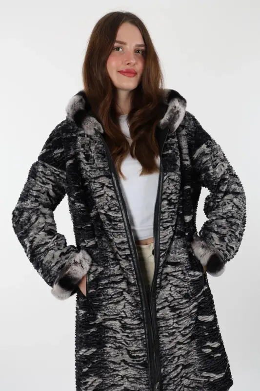 Rex Siyah Kadın Hakiki Deri Mont