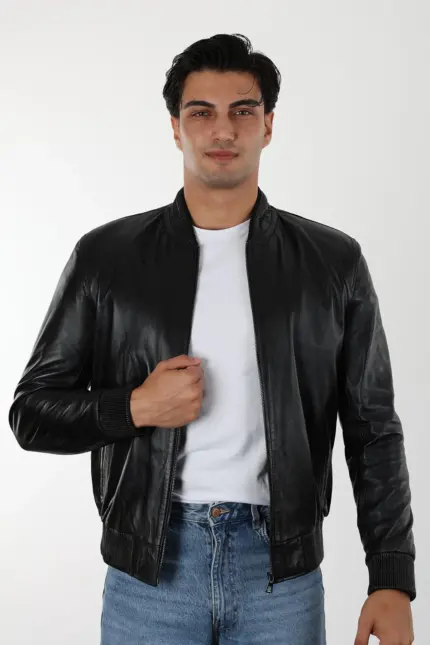 Robert Erkek Siyah Kısa Hakiki Deri Ceket