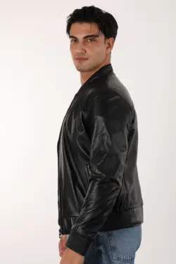 Robert Erkek Siyah Kısa Hakiki Deri Ceket