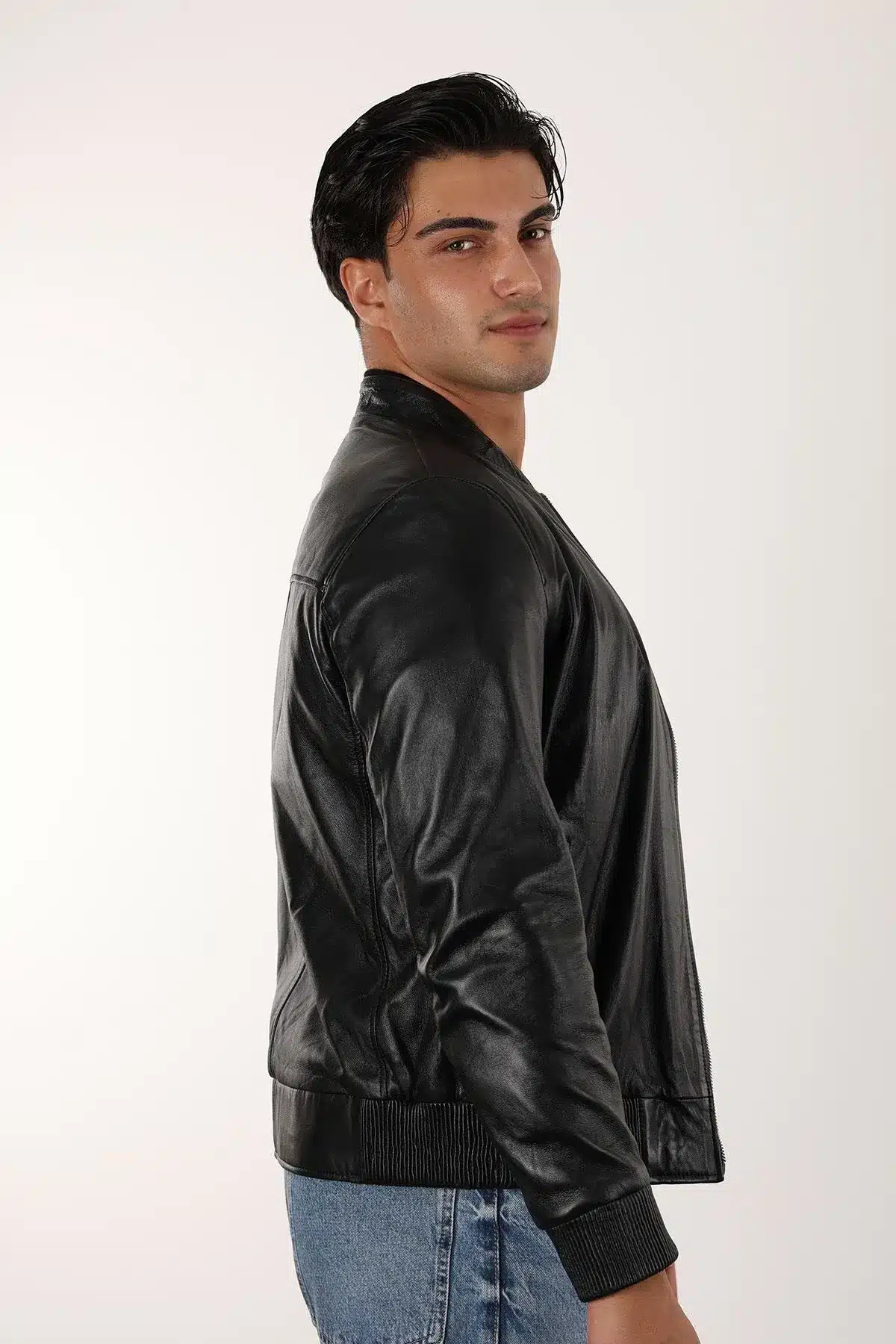 robert erkek siyah kisa hakiki deri ceket 4