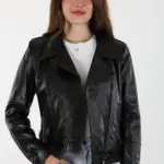 Safır Kısa Siyah Kadın Hakiki Deri Ceket