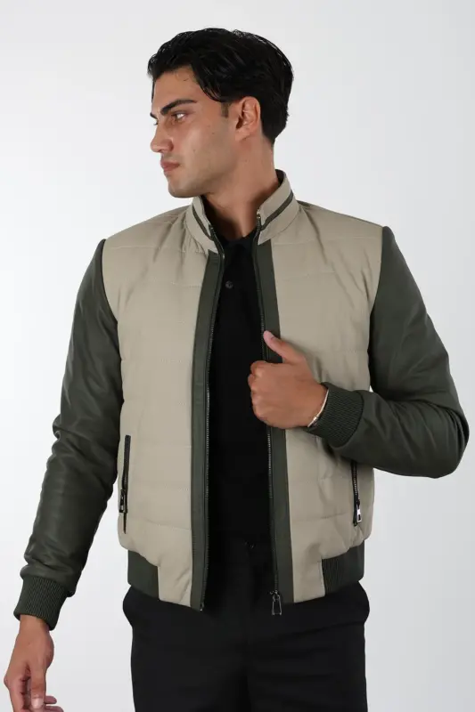 Tayga Erkek Bej Kısa Hakiki Deri Ceket